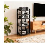 Rack HiFi A 5/7 Livelli Con Ruote, Supporto Per Media Audio-video, Mensola Audio, Tavolo Per Giradischi Con Ripiani Regolabili, Per Soggiorno, Camera Da Letto, Studio(5 Tier-Black3)