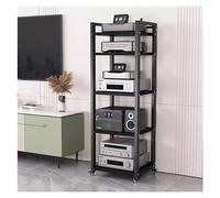 Rack HiFi regolabile in altezza - Supporto audio video a 5 livelli nero con ruote, armadio compatto per intrattenimento per componenti stereo, perfetto per piccoli spazi e mobili da soggiorno