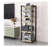 Rack HiFi regolabile in altezza - Supporto audio video nero a 5 livelli su ruote, armadio compatto per intrattenimento per componenti stereo, ideale per piccoli spazi e mobili da soggiorno