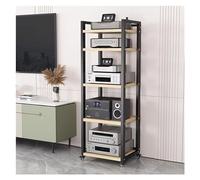 Rack HiFi regolabile in altezza - Supporto per supporti audio/video a 5 livelli su ruote, armadio compatto per intrattenimento per piccoli spazi, ideale per componenti stereo e mobili da soggiorno