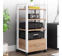Rack Hifi, Supporto Multimediale AV Con Cassetti, Supporto Audio Video Multifunzionale con Ruote, Ripiani Regolabili, Supporto for Giradischi Stereo con Rack Audio for Home Office Theater