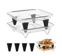 Rack impilabili per friggitrice ad aria - Set di 2 pezzi in acciaio | Ripiani quadrati per disidratatore da 17,8 cm, con 4 piedini in silicone, misura universale per friggitrici e forni ad aria