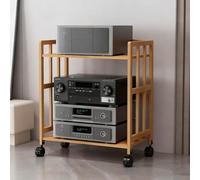 Rack stereo per la casa, rack audio HiFi mobile,mobiletto portaoggetti per supporti audio e video con ripiani regolabili in altezza e ruote,rack audio per casa,ufficio(Wood color,19.7*14.9*34.6in)