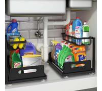 RackNest Confezione da 2 organizer per lavello da cucina, 2 ripiani estraibili regolabili, organizer per armadio da bagno, 3 regolazioni