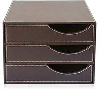 Racks Portadocumenti da Scrivania Vano portaoggetti Vassoio documento, Struttura in Legno Scatola di cassetti in Pelle A4 Cartelle File A4 Vassoio con 3 cassetti Chiusi per Ufficio e Scuola ZSMFCD