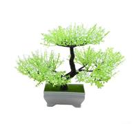Rackumic Piante artificiali bonsai in vaso di plastica di cemento, per la decorazione di casa e ufficio con vegetazione realistica e per ghiaia per piccoli spazi, mensola da scrivania, altezza 18,5 cm