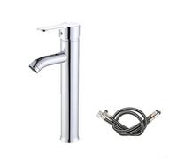 Rackumic Rubinetto da bagno monocomando, miscelatore per acqua calda e fredda, struttura in acciaio inox, altezza 30 cm, per lavabo sopra il lavabo con tubi da 60 cm, decorazione moderna per la casa