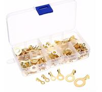 Rackumic Set di 150 terminali ad anello in ottone dorato per misure da M3 a M10, per cablaggio affidabile in auto, bici, computer, elettronica, riparazione di attività, con custodia trasparente