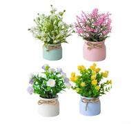 Rackumic Vaso per piante artificiali, 4 pezzi, per mini piante in vaso, fiori finti in plastica PE, con fiocchi rustici, 8 x 19 cm, per tavolo, ufficio, decorazione della casa (C)