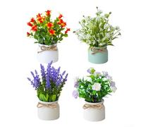 Rackumic Vaso per piante artificiali, 4 pezzi, per mini piante in vaso, fiori finti in plastica PE, con fiocchi rustici, 8 x 19 cm, per tavolo, ufficio, decorazione della casa (B)