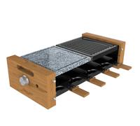 Cecotec Cheese and Grill 8400 Wood MixGrill Raclette - 1200W - 8 Padelle antiaderenti - Griglia e piastra - Termostato - Piastre rimovibili in acciaio e pietra antiaderenti - Colore legno chiaro