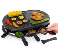 Raclette - Set per fonduta da 8 persone, con pentola e piastra per barbecue, con padella e raschietto (angolare)