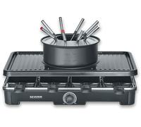 SEVERIN Combinazione fonduta/raclette per 8 persone, griglia 2 in 1, rivestimento antiaderente, include 8 padelle, raschietti e forchette per fonduta, lavabile in lavastoviglie, RG 2347