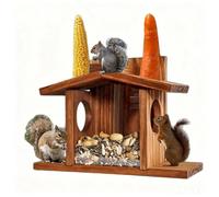 Racocou Mangime per Scoiattoli in Legno Massello con Coperchio Sollevabile Mangime in Legno per Esterni per Giardino e Cortile in Tutte Le Stagioni Impermeabile e Durevole Solo per Scoiattoli