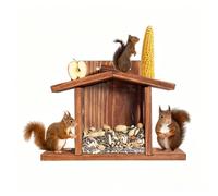 Racocou Mangime per Scoiattoli in Legno Massello con Coperchio Sollevabile Mangime in Legno per Esterni per Giardino e Cortile in Tutte Le Stagioni Impermeabile e Durevole Solo per Scoiattoli