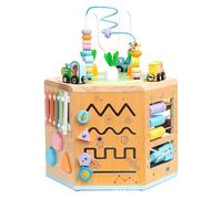 Racocou Scatola dei tesori multifunzionale in legno a sei lati | Educazione precoce per bambini, scatola multifunzionale per attività, giocattolo educativo, sviluppo del cervello 28 × 28 × 35 cm