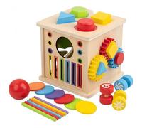 Racocou Scatola multitasking in legno 8 in 1 per lo sviluppo cognitivo, gioco di associazione forme e classificazione in legno, giocattolo educativo 15x16,8 cm