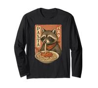 Racoon Eating Pasta Noodles Kawaii Anime Carino Retro Procione Maglia a Manica