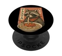 Racoon Eating Pasta Noodles Kawaii Anime Carino Retro Procione PopSockets PopGrip Adesivo