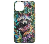 Racoon Stained Glass Effect Art Stain Glass Floral Art Custodia per iPhone 13