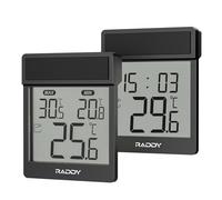 Raddy WT-1 Termometro digitale da finestra, IP44 impermeabile interno esterno con display LCD chiaro, registrazione Max/Min, montaggio adesivo, a batteria per casa serra, confezione da 2 (Nero)
