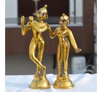 Radha Krishna Statua Puro Ottone IN Solido Radhakrishna Piedi Posa 8.5 " Pollici