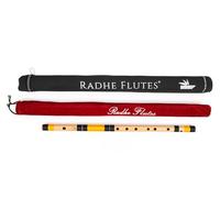 Radhe Flutes Bansuri professionale in bambù, affilato, per destrorsi, base ottava, copertina rigida + copertura in velluto e tubo di carta, nero e arancione, fatto a mano da Tej Sharma