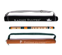 Radhe Flutes Bansuri professionale in bambù | C naturale | mano destra | ottava media | con copertina rigida | copertura in velluto e tubo di carta | verde scuro e arancione