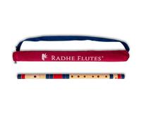 Radhe Flutes | C Natural Right Hand Middle Bansuri | Blu scuro e rosso | Tuned con Tanpura A = 440Hz | Flauto in PVC + copertura in velluto blu scuro e rosso + lezioni di flauto hindi e inglese