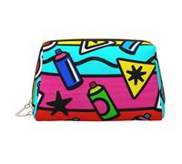 Radial - Trousse da viaggio con stampa rossa e blu, grande, 3 tasche interne organizer per oggetti essenziali, Bomboletta spray Pop Art, One Size, Classico