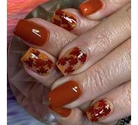 Radiance Leaf Design Press On Nails Tips 24 unghie artificiali corte bara forma di bara scintillante unghie artificiali punta foglia d'acero design unghie unghie