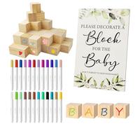 Radianeroryi Set di 75 giochi per baby shower, il più divertente gioco di tutti i tempi, in legno, creatività interazione, baby shower, decorazione con matita colorata, per baby shower e ragazze (1