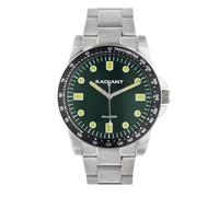 Radiant - Orologio analogico al quarzo da uomo, cassa rotonda da 43,00 mm, quadrante verde, bracciale in acciaio argento/grigio con chiusura deployant, batteria inclusa, impermeabile 5 ATM