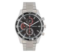 Radiant - Orologio analogico analogico da uomo, cassa rotonda da 44,00 mm, nero, quadrante nero, bracciale in acciaio argento/grigio con chiusura deployant, batteria inclusa, impermeabile 5 ATM