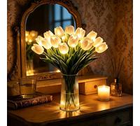 Radiant Romantic Tulip Light,15 Pcs Twinkling Tree Tulips LED Lighted Artificial Flowers that Never Fade,Flower Shaped Ambient Night Lamp for Bedroom Bedside Decor & Gift (White)