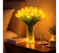 Radiant Romantic Tulip Night Light,15 PCS Twinkling Artificial Flower Shaped Ambient Night Lamp,Women LED Lighted Tulips Tree that Never Fade for Bedroom Bedside Bouquet Decor (Yellow(Without Vase))