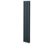 Radiatore a colonna ovale 1600mm x 240mm Designer Doppio pannello Termosifone Grigio antracite Acciaio Inclusi Spazzola per la pulizia Kit di fissaggio e staffe