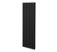 Radiatore a colonna ovale 1600mm x 480mm Designer Doppio pannello Termosifone Nero Acciaio Inclusi Spazzola per la pulizia Kit di fissaggio e staffe