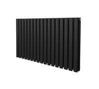 Radiatore a colonna ovale 600 mm x 1020mm Designer Doppio pannello Termosifone Nero Acciaio Inclusi Spazzola per la pulizia Kit di fissaggio e staffe
