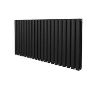 Radiatore a colonna ovale 600 mm x 1200mm Designer Doppio pannello Termosifone Nero Acciaio Inclusi Spazzola per la pulizia Kit di fissaggio e staffe