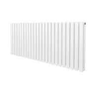 Radiatore a colonna ovale 600 mm x 1440mm Designer Doppio pannello Termosifone Bianco Acciaio Inclusi Spazzola per la pulizia Kit di fissaggio e staffe