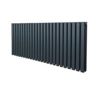 Radiatore a colonna ovale 600 mm x 1440mm Designer Doppio pannello Termosifone Grigio antracite Acciaio Inclusi Spazzola per la pulizia Kit di fissaggio e staffe
