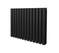 Radiatore a colonna ovale 600 mm x 780mm Designer Doppio pannello Termosifone Nero Acciaio Inclusi Spazzola per la pulizia Kit di fissaggio e staffe
