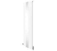 Radiatore a colonna ovale e specchio incorporato, 1800 x 500 mm e kit rubinetto termostatico, acciaio al carbonio bianco lucido, cucina soggiorno bagno [spazzola, clip da parete e supporti inclusi]