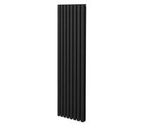 Radiatore a colonna ovale 1800mm x 480mm Designer Doppio pannello Termosifone Nero Acciaio Inclusi Spazzola per la pulizia Kit di fissaggio e staffe