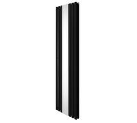 Radiatore a pannelli ovali con specchio 1800 x 500 mm, moderno, termosifone verticale a doppia colonna, designer, in acciaio al carbonio opaco nero, montato a parete, kit di spazzole per la pulizia e