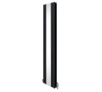 Radiatore a pannello ovale con specchio 1800 mm x 380 mm e valvole cromate TRV doppia colonna verticale grigio antracite in acciaio al carbonio fissaggio a parete cucina soggiorno kit di fissaggio