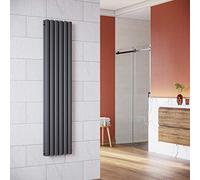 Radiatore di design a pannello, scaldasalviette, tubi verticali a sezione ovoidale, a doppio strato, con attacco centrale, colore: antracite, 350 x 1600 mm