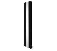 Radiatore ovale con specchio 1800 mm x 380 mm e valvole cromate TRV di design a doppia colonna verticale in acciaio al carbonio nero, montaggio a parete, per cucina e soggiorno, spazzola per la