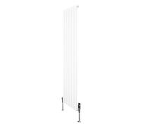 Radiatore Piatto Monocolonna Verticale 1600x420mm Bianco 941W 3211 BTU con Valvole Termostatiche Cromate, Acciaio 1,5 mm, Kit Fissaggio, Staffe e Spazzola Inclusi
